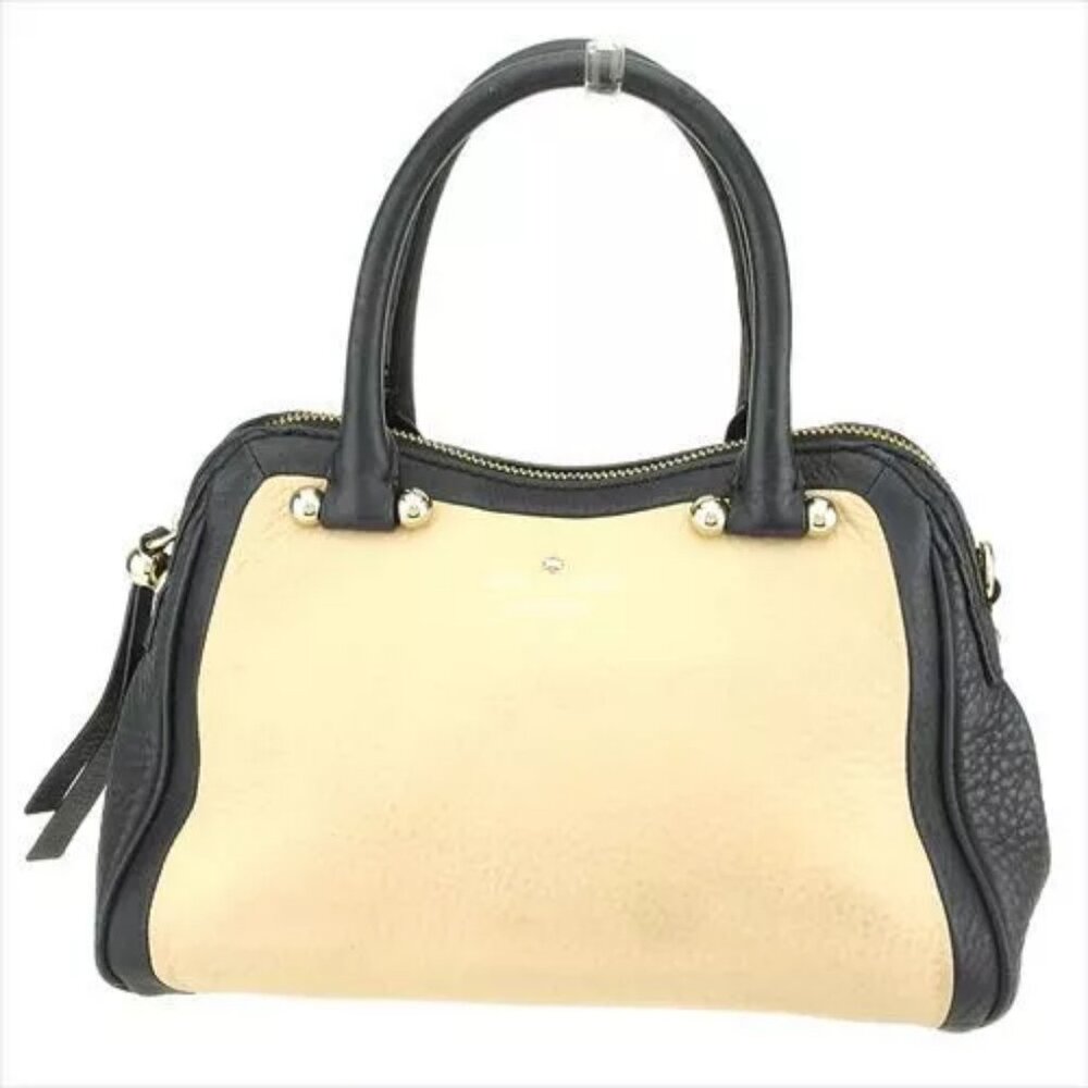 Kate Spade Hand bag Beige Black leather Woman Authentic